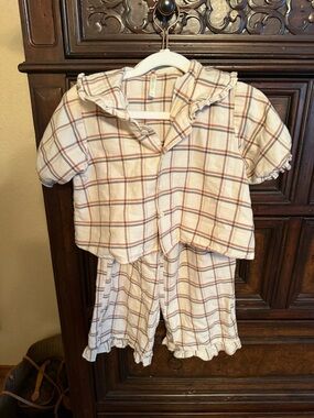 Rylee + Cru Cream Plaid Ruffle Collar Pajama Set